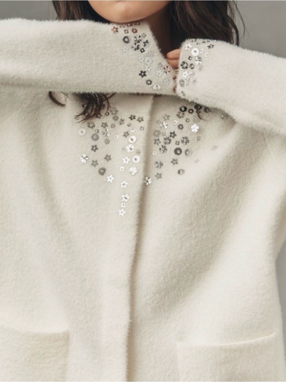 NWT Anthropologie NVLT Embellished Ivory Cardigan Sweater Size S - Picture 3 of 11